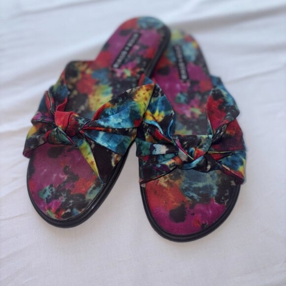 Alice + Olivia Pabla Knotted Tie Dye Cotton Sandals Size 8 Slide Slip Ons - Picture 1 of 8